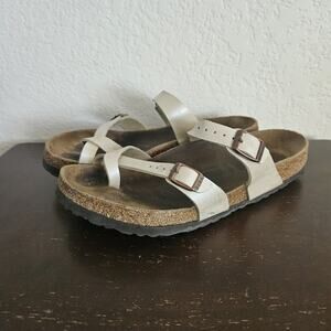 Birkenstock Mayari Sandals Womens 9 Leather Cream Pearl Slip On Shoes Comfort